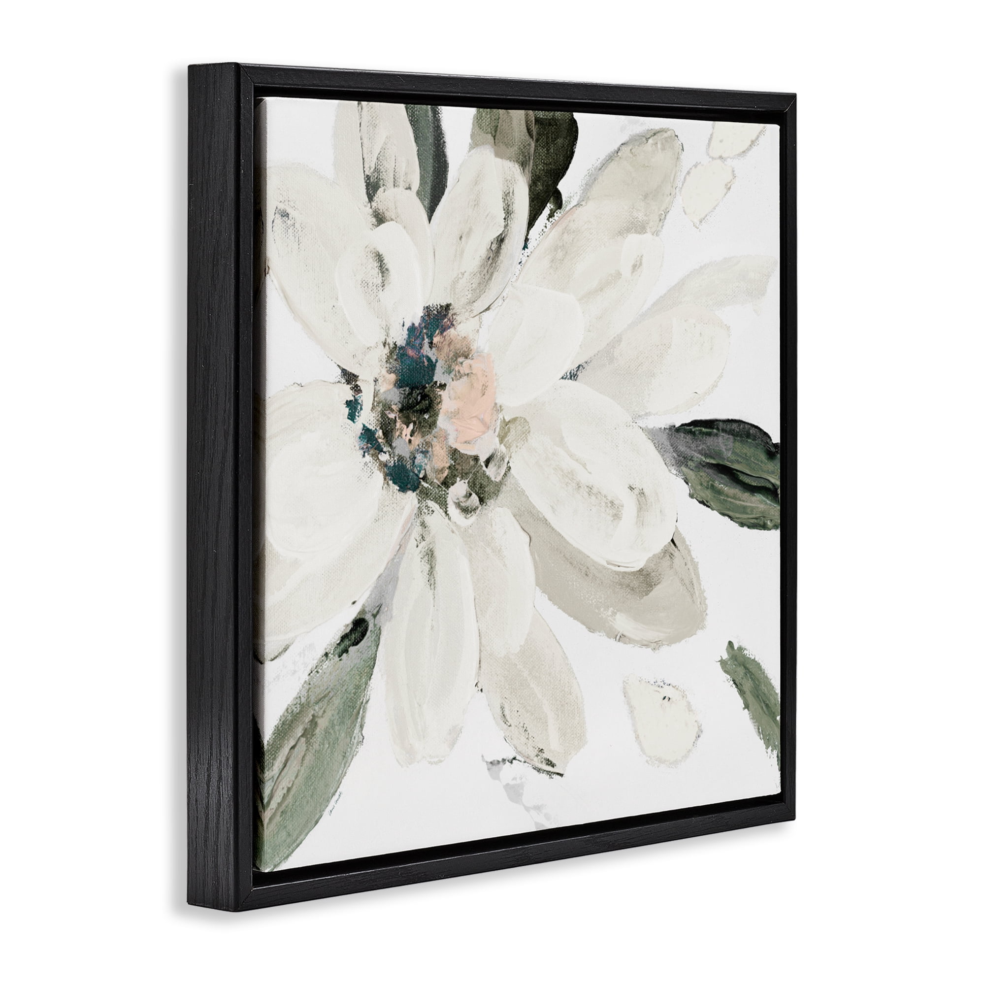 Stupell Industries Naturally Blooming White Flower Black Framed Floater Canvas Wall Art, design by Lanie Loreth