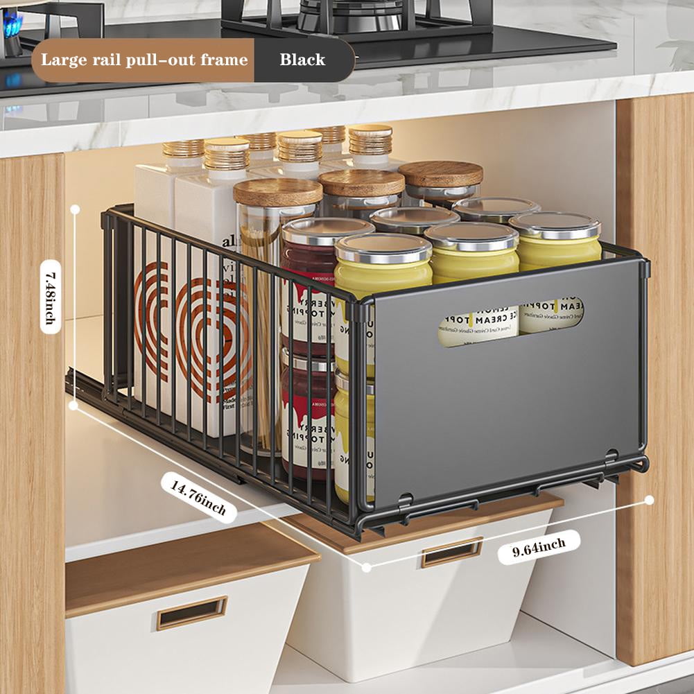 1pc/2pcs Expandable Pull Out Cabinet Organizer, Foldable Sliding Drawer With Adhesive Film, Heave Duty Under Sink Cabinet Shelf For Kitchen Pantry, No Screw/punch
