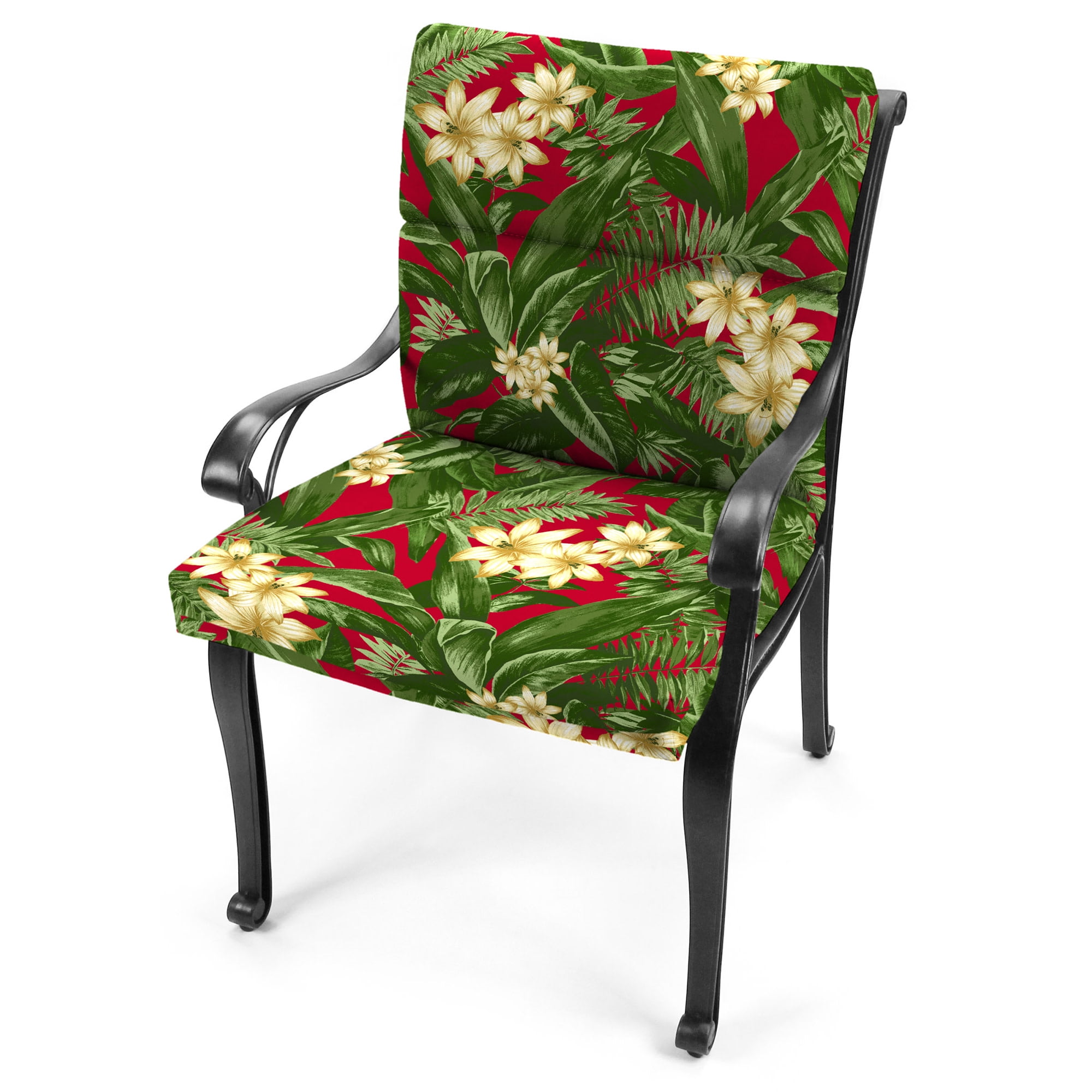 Jordan Manufacturing 44" x 22" Acadia Bordeaux Red Tropical Rectangular Outdoor Chair Cushion with Ties and Hanger Loop