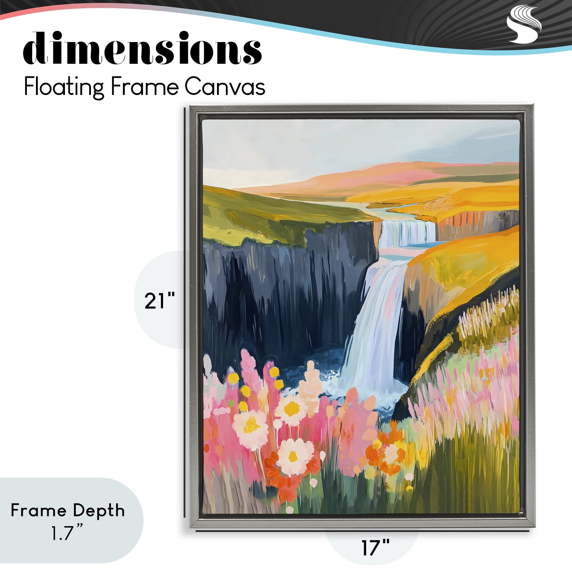 Stupell Industries Colorful Waterfall in Valley Gray Framed Floater Canvas Wall Art, design by The Prints Vibe