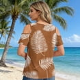 thumbnail image 4 of ASDFVBKG Women Hawaiian Cold Shoulder Cute Shirts Casual Loose Fit Short Sleeve Shirt V Neck Casual Hawaiian Tropical Print Tee Light Brown L, 4 of 4
