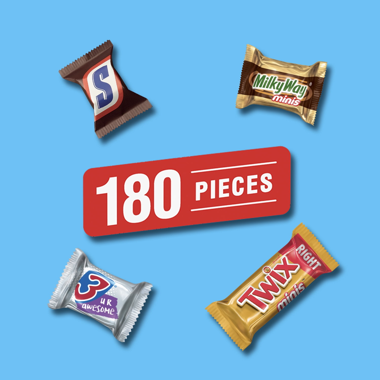 Snickers, Twix & More Minis Chocolate Candy Bars Variety Pack - 180 Ct Bulk Bag