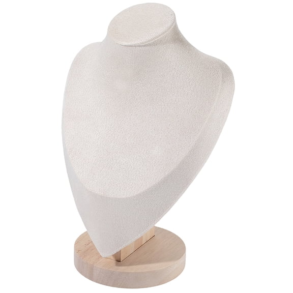 Bust Shaped Display Stand 6.5x4.1x9.8 Inch Beige Pine Wood Velvet Necklace Display Stand for Women Vendors Selling Showcase Home Trade Organizer