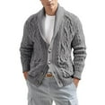 thumbnail image 2 of Zimjoy Mens Cardigan Sweaters Long Sleeve Button Up Vintage Sweater Shawl Collar Cable Knit Sweater Loose Fit Casual Fall Winter Jacket Cardigan Men with Pockets, Gray M, 2 of 4