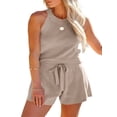 thumbnail image 4 of Women Summer 2 Piece Outfits Knit Halter Tank Top And Shorts Lounge Set, 4 of 7
