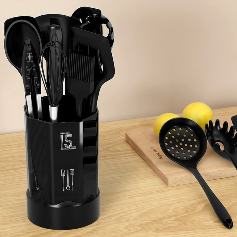 Black Silicone Cooking Utensils Set - 446°F Heat Resistant Kitchen