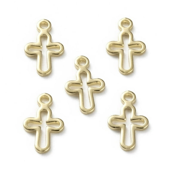 200 pc Brass Tiny Cross Charms Long-Lasting Plated Real 24K golden Plated 10x6.5x1mm Hole: 0.9mm