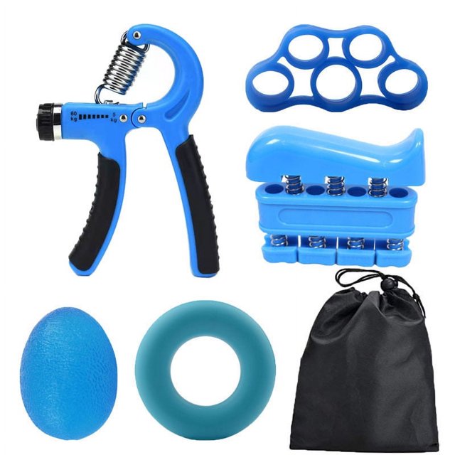 Ensemble de 5 Renforceurs de Prise Portables Bleus : Poignées en Silicone, Exercices pour Doigts et Balles de Thérapie pour la Main pour l'Entraînement de Force, Rééducation et Activités Extérieures – Léger, Durable et Facile à Utiliser
