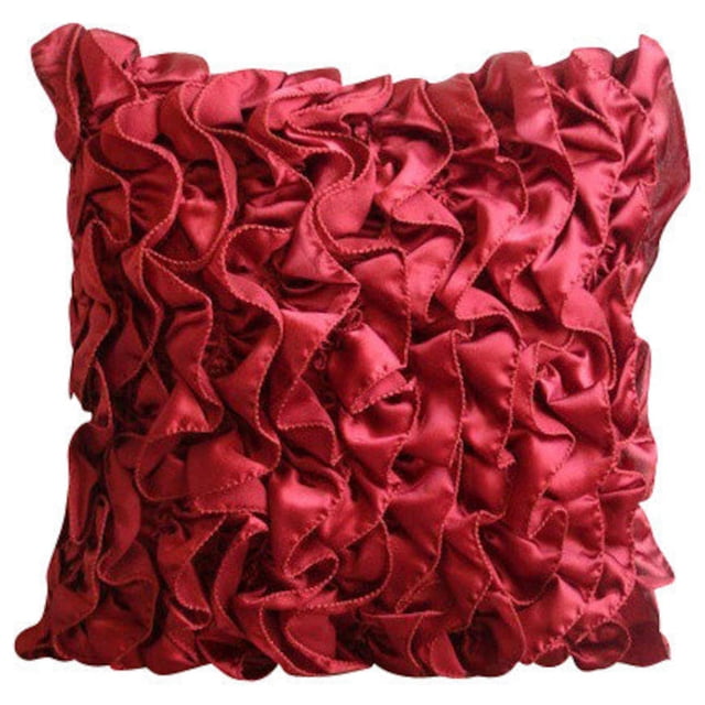 The HomeCentric Custom Pillow Case Red Accent Pillows Modern Solid Pillow Covers Pillow Covers Pack of 2 12x12 inch (30x30 cm) Satin Square Pillows Cover Vintage Style Ruffles Throw - Vintage Rubys
