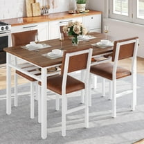 SESSLIFE 5 Pieces Dining Table Set, Modern Kitchen Table and 4 Chairs for Breakfast Small Spaces, Brown and White