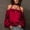Red, variant on Boho Off Shoulder Blouse Halter Neck Long Sleeve Satin Top for Women