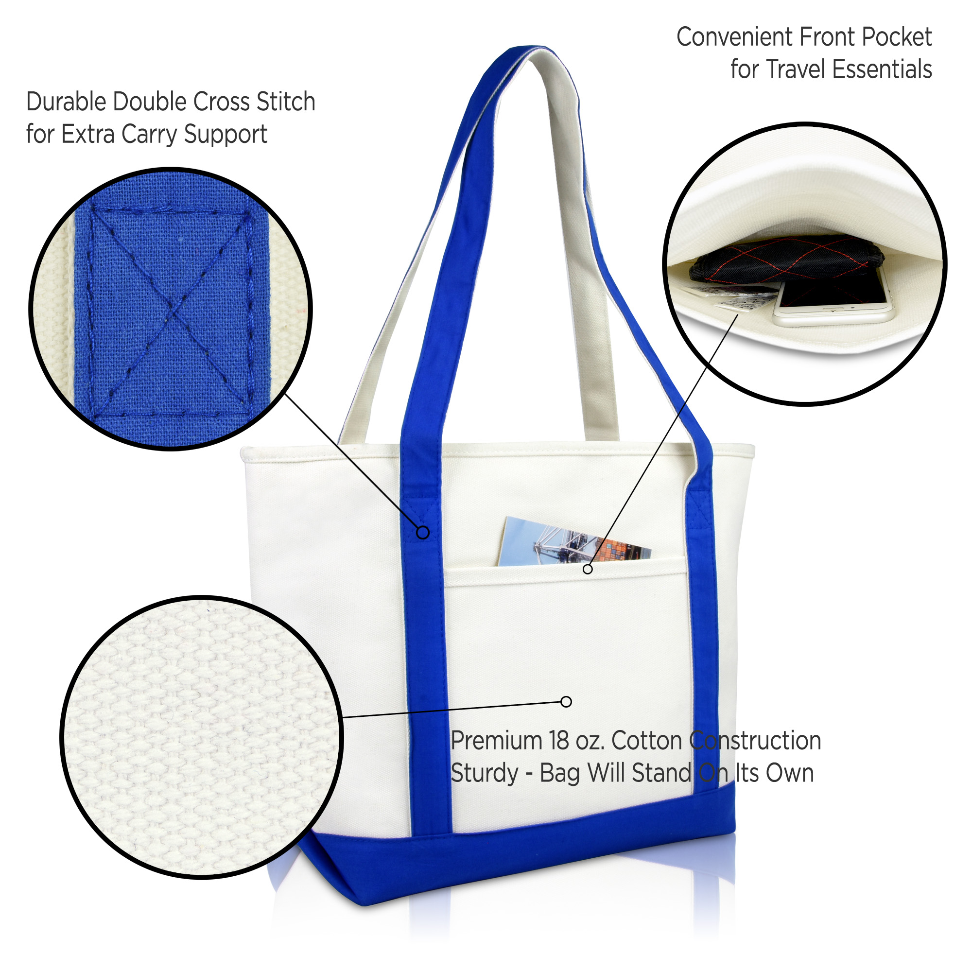 DALIX Daily Shoulder Tote Bag Premium Cotton in Royal Blue - Walmart.com