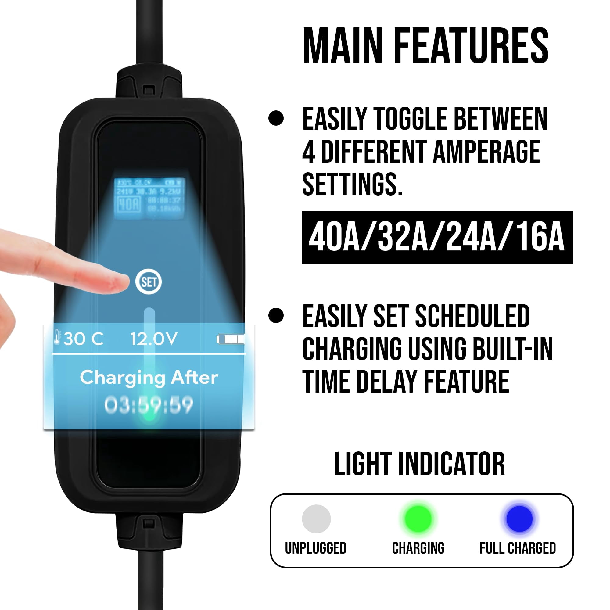 Tesla Mobile Charger 40A / 32A / 16A Up to 30 mi/h with Scheduled Charging, Level 2 NEMA 14-50, J1772 Adapter, Portable EV Fast Charging Station Connector for Model 3, Y, S, X by Elecktrik (40 Amp)