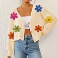thumbnail image 7 of YueHuiYing Women's Casual Sweater Tops High V-Neck Long Sleeves Button Coat Jacket Knitted Blouse, 7 of 7