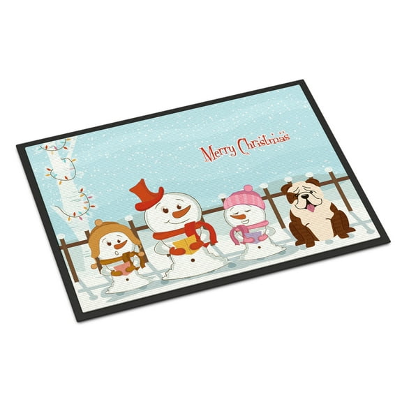 Carolines Treasures Merry Christmas Carolers English Bulldog Brindle White Door Mat Indoor Rug or Outdoor Welcome Mat