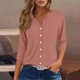 thumbnail image 6 of WTXUE Womens Short Sleeve Blouses Button Down Shirts V Neck Blouses for Women Business Casual Tunic Tops Basic Tees Gauze Shirts Simple Tops Woman Shirts Casual Womens Tops Dressy Casual Rose Gold L, 6 of 6