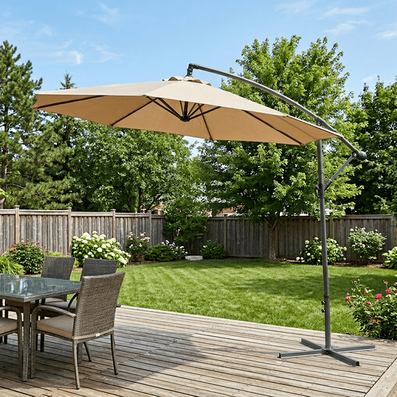 Parasol déporté Gandia de 3 m (10 pi) avec base en croix, couleur moka