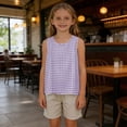thumbnail image 6 of Maean Girl's Cotton Linen Tank Top Plaid Crew Neck Sleeveless Shirts Summer Lightweight Breathable Beach Clothes, 6 of 7