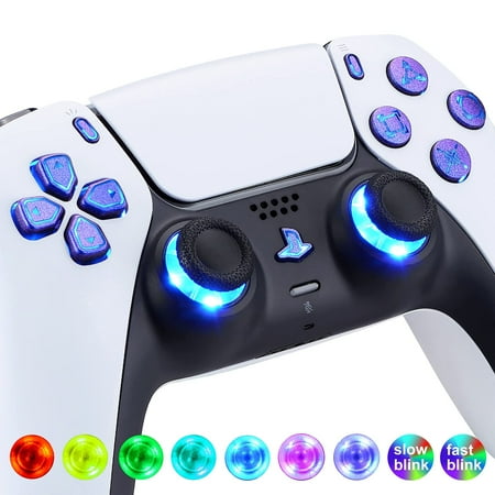 eXtremeRate Multi-Colors Luminated D-pad Thumbstick Option Face Buttons Chameleon Purple Blue Classical Symbols Buttons LED Kit for PS5 Controller