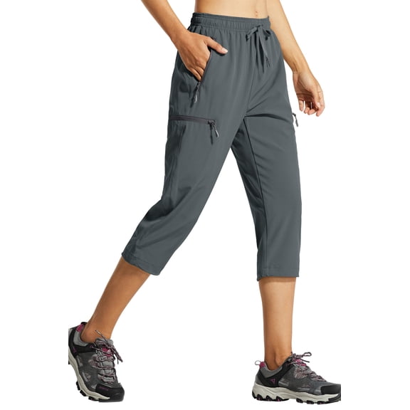 MASKERT Women's Capri Pants-Lightweight Quick Dry Cargo Hiking Capris Travel Casual Cropped Pants Zipper Pockets Dark Gray(Size XS-XXXL)
