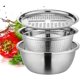 thumbnail image 1 of Rallador de lavabo de acero inoxidable con canasta de drenaje Colador multiusos Cortador Rebanador Triturador con tapa Rallador de jengibre Rebanador de verduras Ensaladera Cuenco, 1 of 5