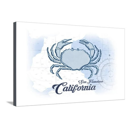 San Francisco, California - Crab - Blue - Coastal Icon Stretched Canvas Print Wall Art By Lantern (Best Crab Cakes In San Francisco)