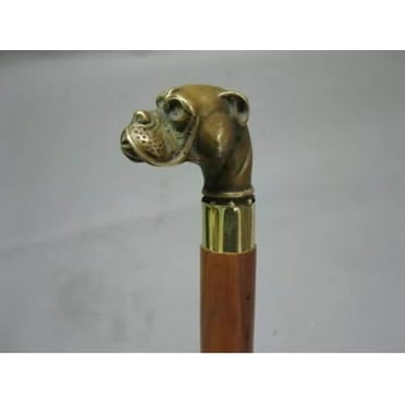 NAUTICALMARTUS BY Walking Stick Vintage Designer Brass Bulldog Face Handle Victorian Wooden Shaft Cane Gift