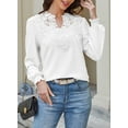 thumbnail image 3 of Corabera Womens Blouses Dressy Casual V Neck Long Sleeve Shirts White Swiss Dot Chiffon Lace Crochet Tops, 3 of 8