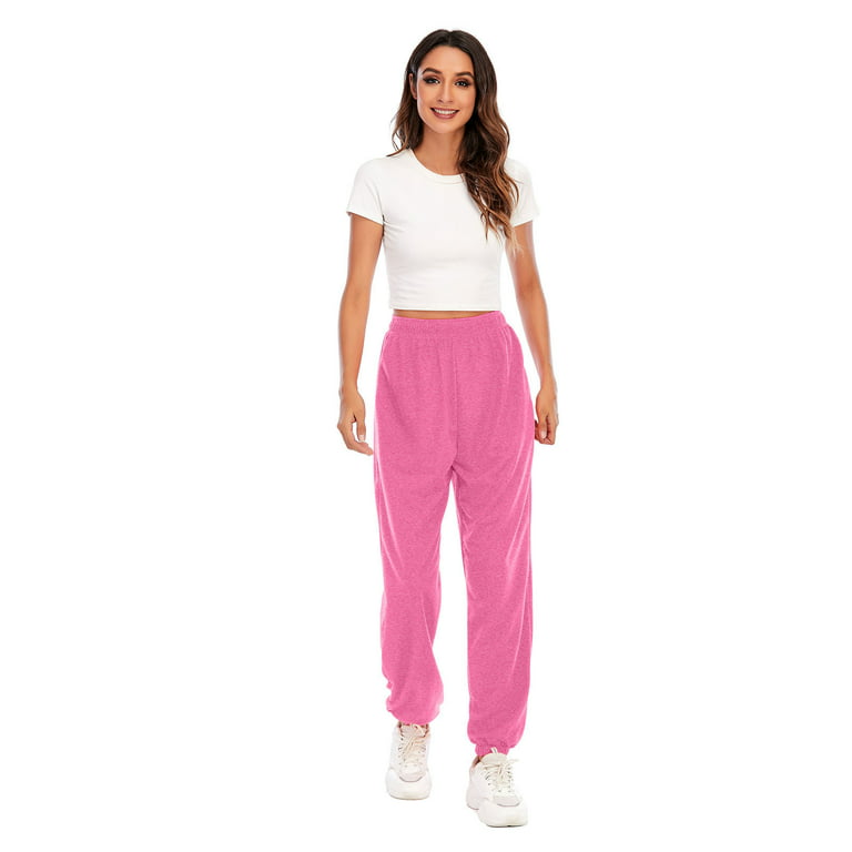 XFLWAM Women's Casual Baggy Sweatpants High Waisted Running Joggers Pants  Athletic Trousers with Pockets Drawstring Track Pants Pink M 
