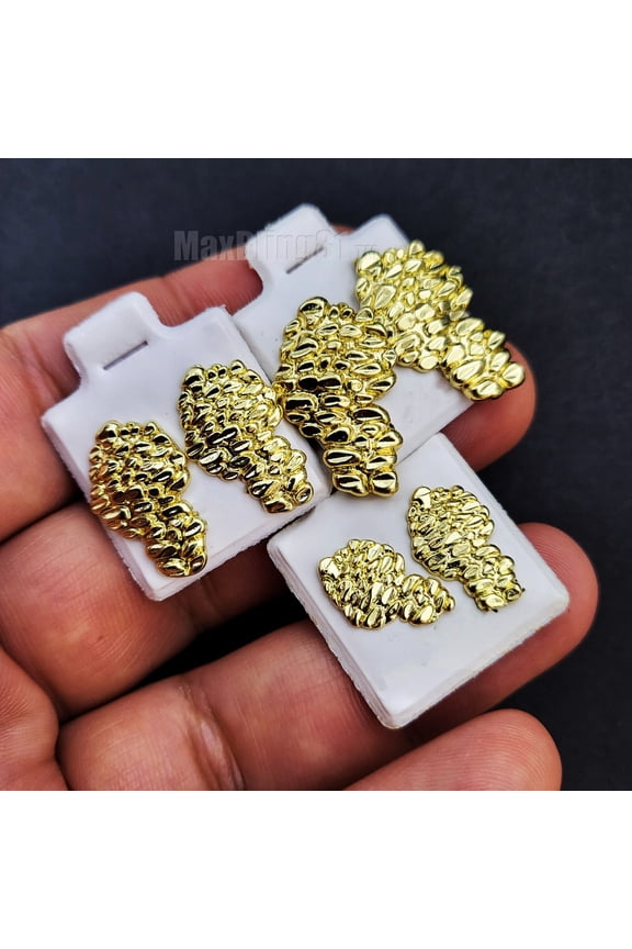 3 PCS Hip Hop Golden Nugget Jewelry 14K Gold Plated Surgical Steel Post Pierced Fashion Stud Earring