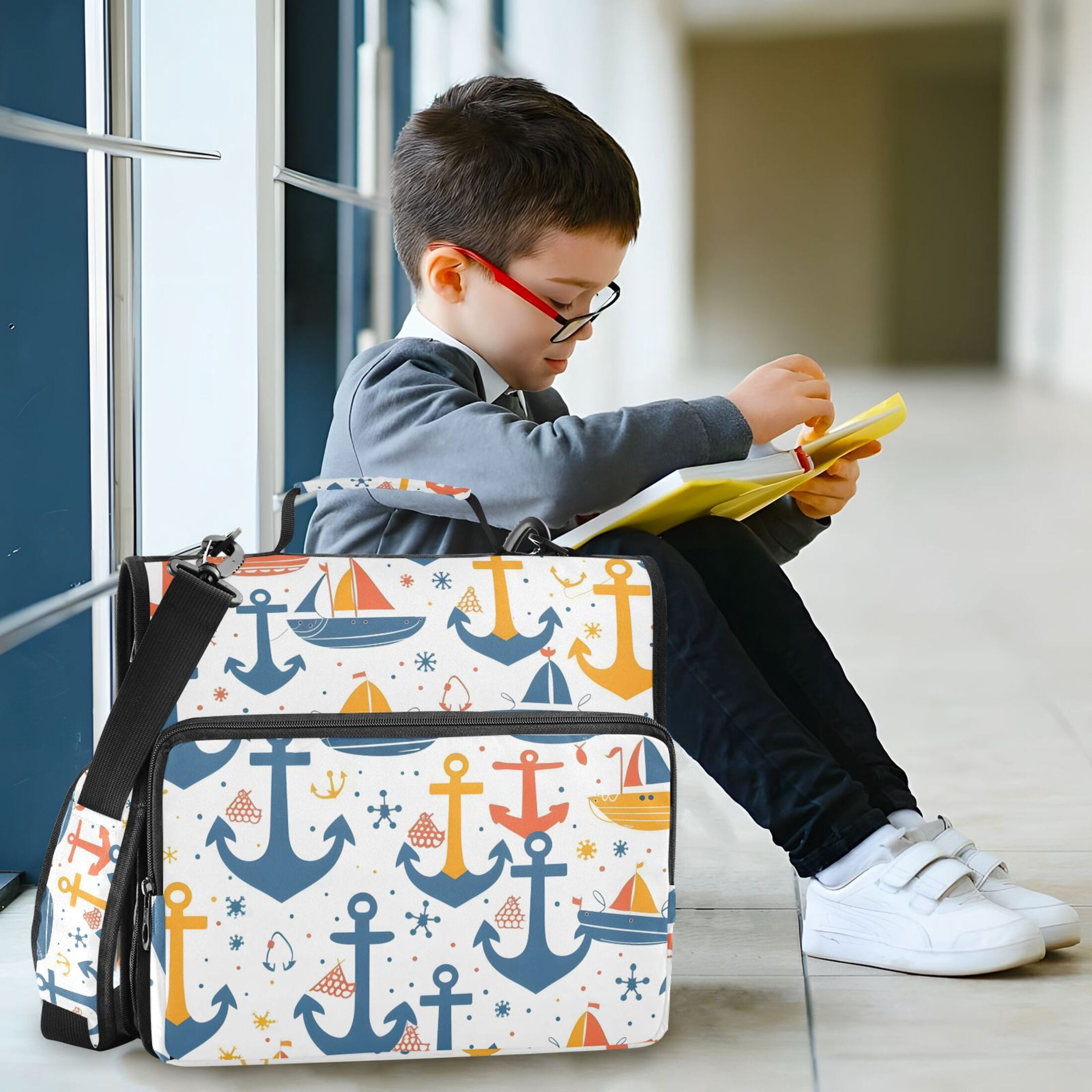 3 Ring Zipper Binder with Shoulder Strap Waterproof Trapper Keeper 2 Inch D-Ring 500 Sheets Capacity Anchors Boats Dots