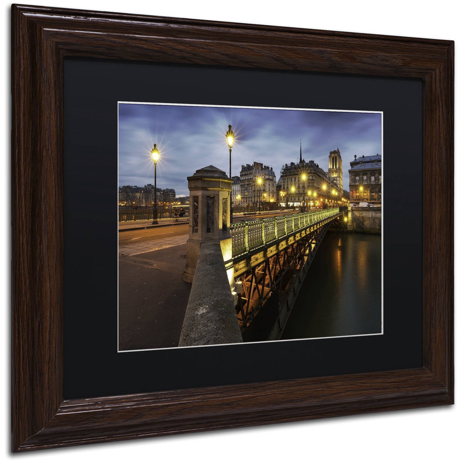 Trademark Fine Art "Bridge of Arcole in Paris" Canvas Art by Mathieu Rivrin, Black Matte, Wood Frame