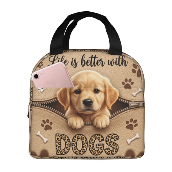 Cute Dog Lunch Box Paw Print Dog Mom Gifts Lunchbox For Women Insulated Animal Lunch Bag Cooler Reusable Large Containers Tote Bag For Women Men Work Office Travel Picnic