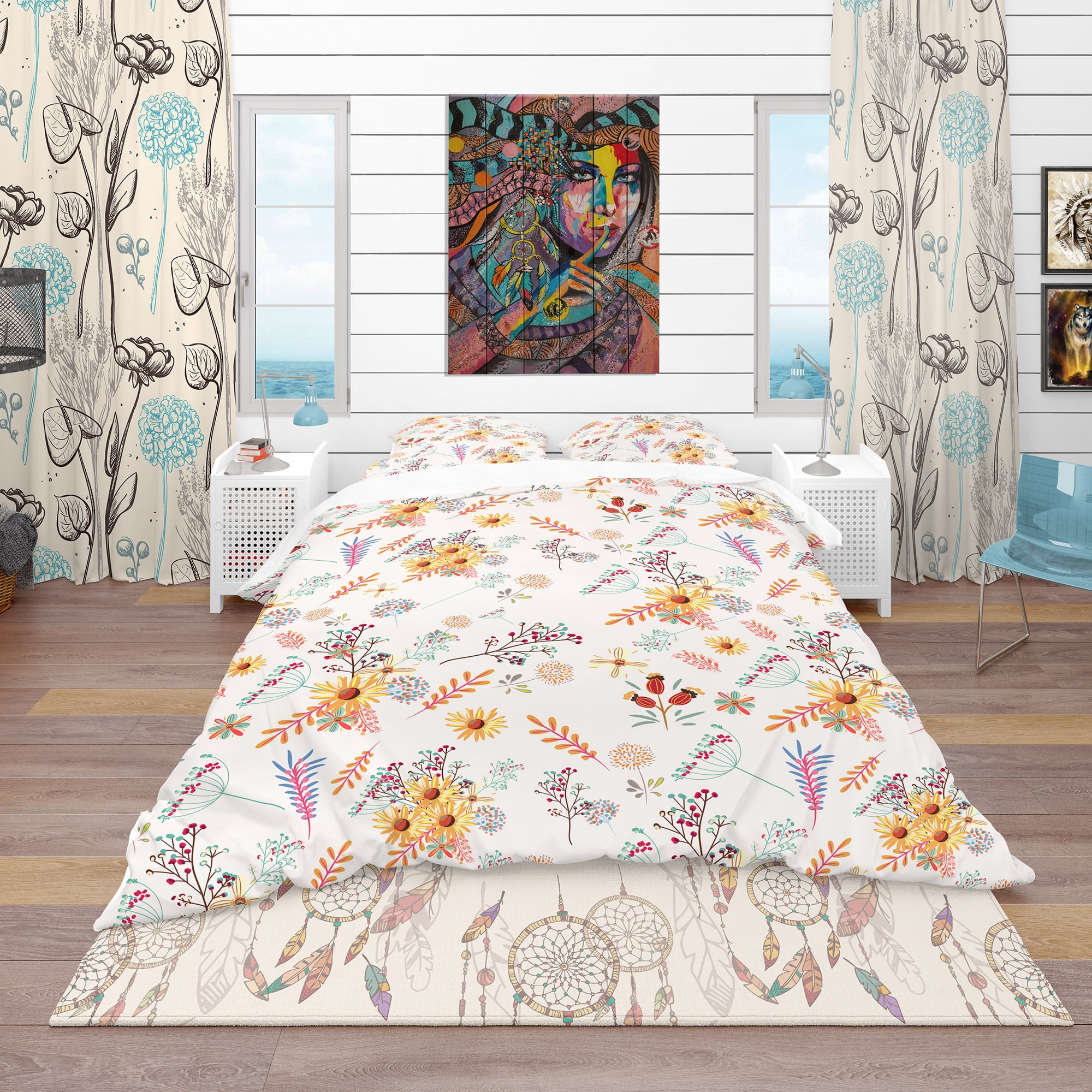 Designart 'Floral Pretty Pattern with Colorful Pastel Flowers' Bohemian & Eclectic Duvet Cover Set
