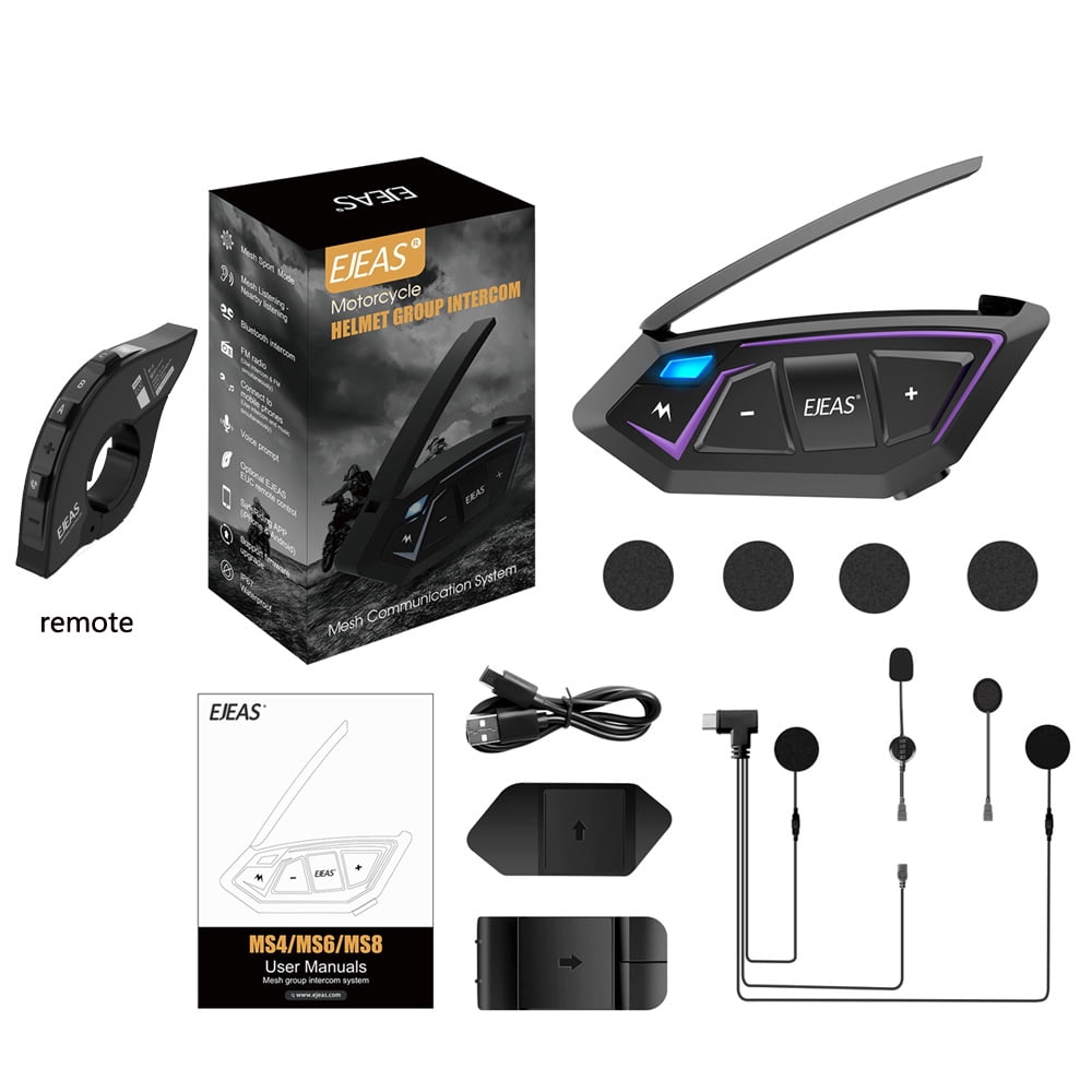 EJEAS MS8 Mesh 3.0 Motorcycle Helmet Intercom for 8 People Real Time 7km Talk Headset With Remote Control EUC
