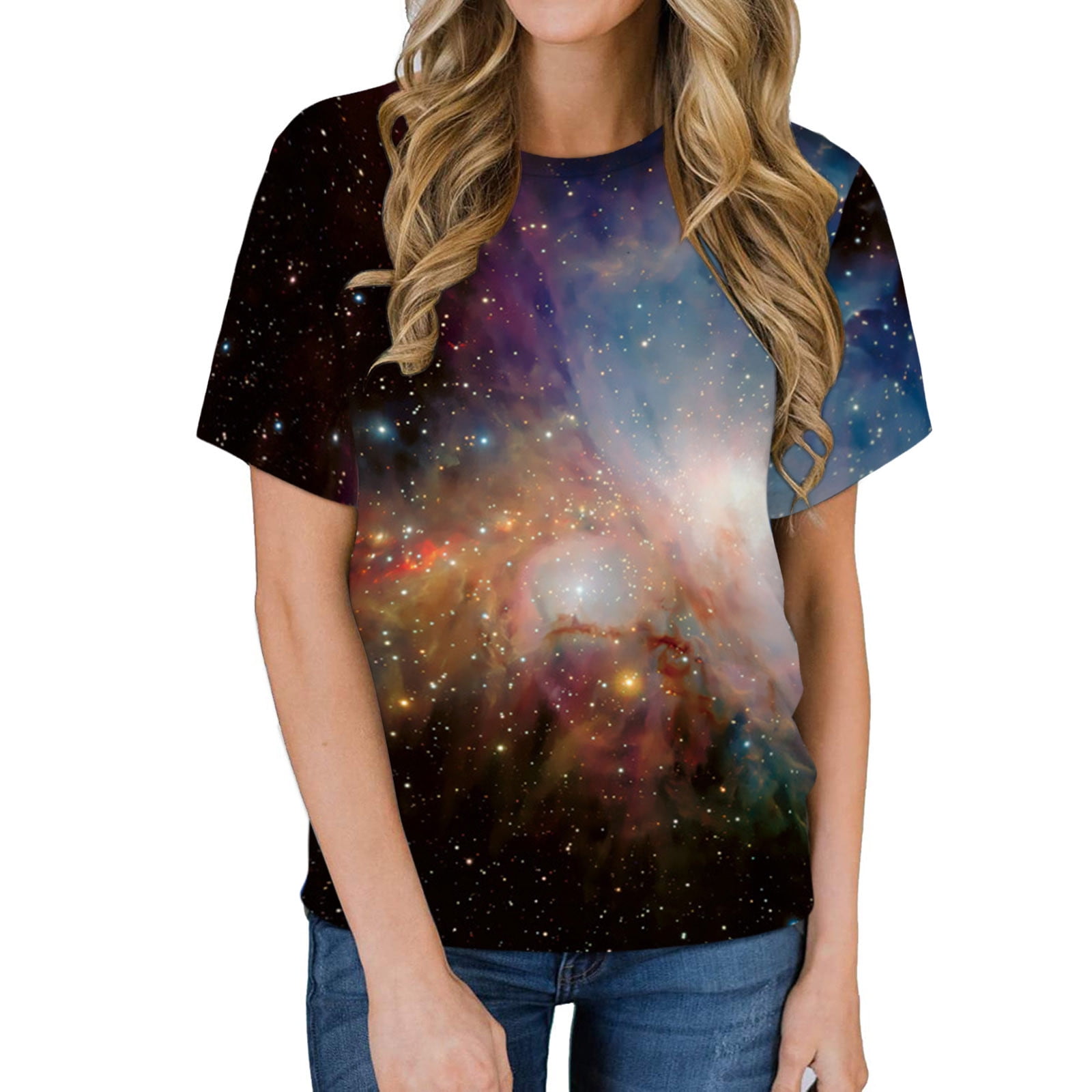 Nebula Galaxy Space 3d Printed Womens Mens Crew Graphic T-Shirts Casual Tee Tops 