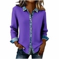 thumbnail image 3 of TaTaai Women's Loose Fit Blouse Long Sleeve Lapel Collar Waffle Knit Design Button Front Denim Style Casual Top Gift, 3 of 5