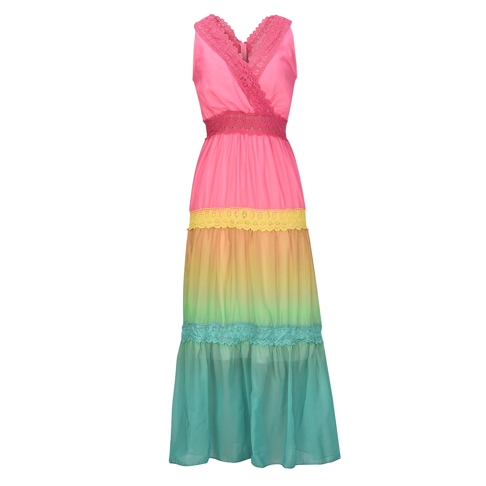 knee length dresses for ladies Storia Rainbow Tie-dye Color Block Maxi Dress Warm Bright – Girl Intuitive
