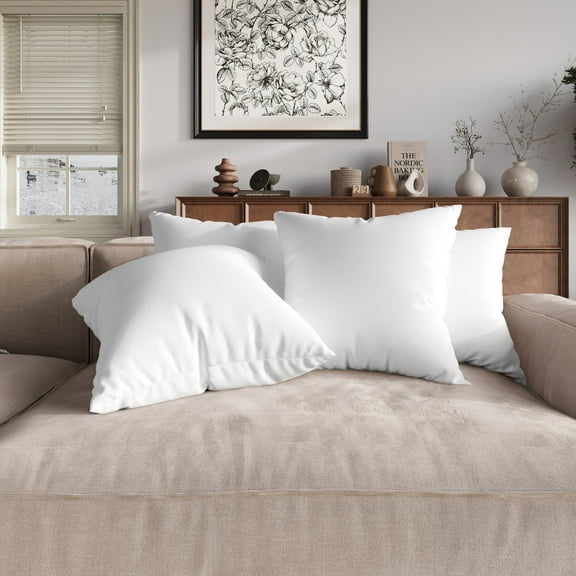 Home Design Calais Square Throw Pillow Inserts 20x20 Inch, Set of 4, Bedroom & Couch, Soft Decorative Pillow Insert, White