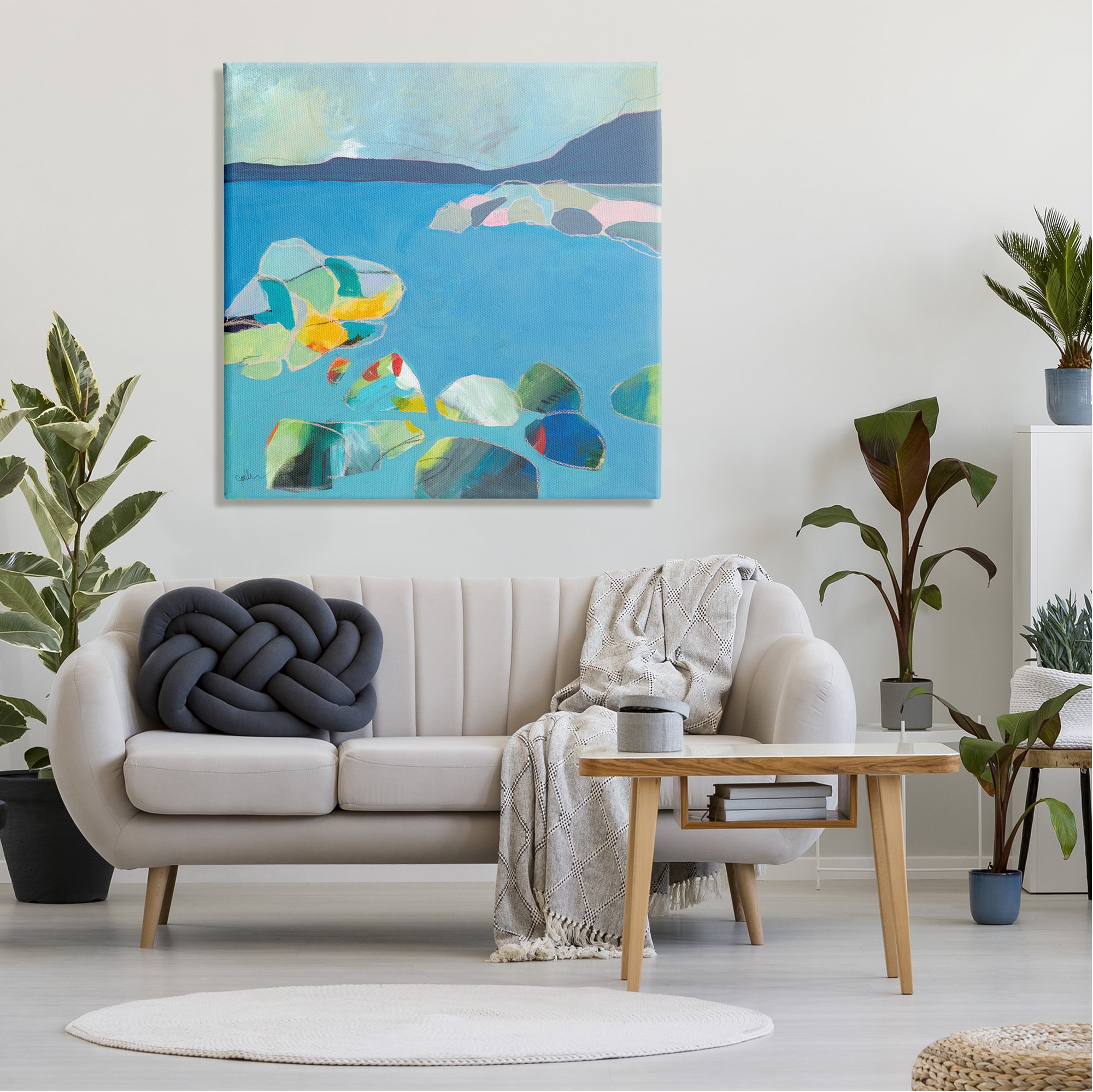 Stupell Industries Contemporary Rocks in Bay Landscape Painting Gallery Wrapped Canvas Art Print Wall Art, 36 x 36