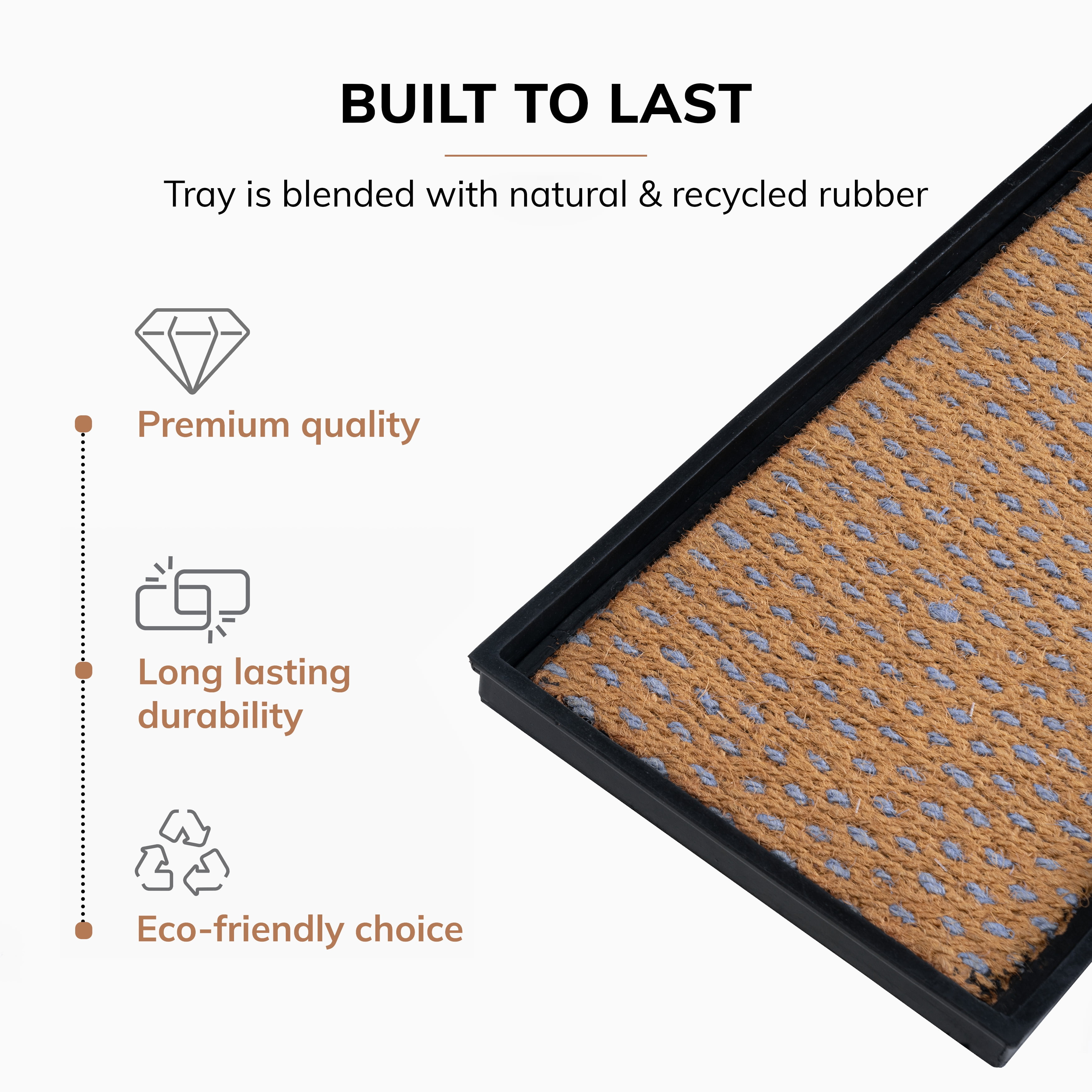 Natural & Recycled Rubber Boot Tray with Tan & Blue Coir Insert