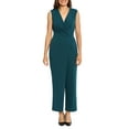 thumbnail image 3 of London Times V-neck sleeveless zipper closure pleated front straight pant scuba crepe jumpsuit, 3 of 5