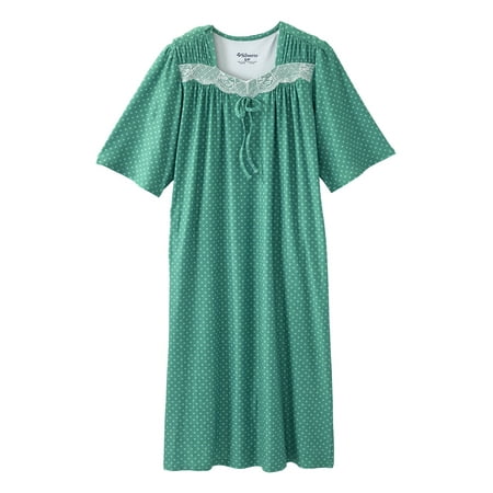 

Silvert s Women s Open Back Adaptive Lace Trim Nightgown - No Peek Hospital Gown for Seniors - Green Bloom XL