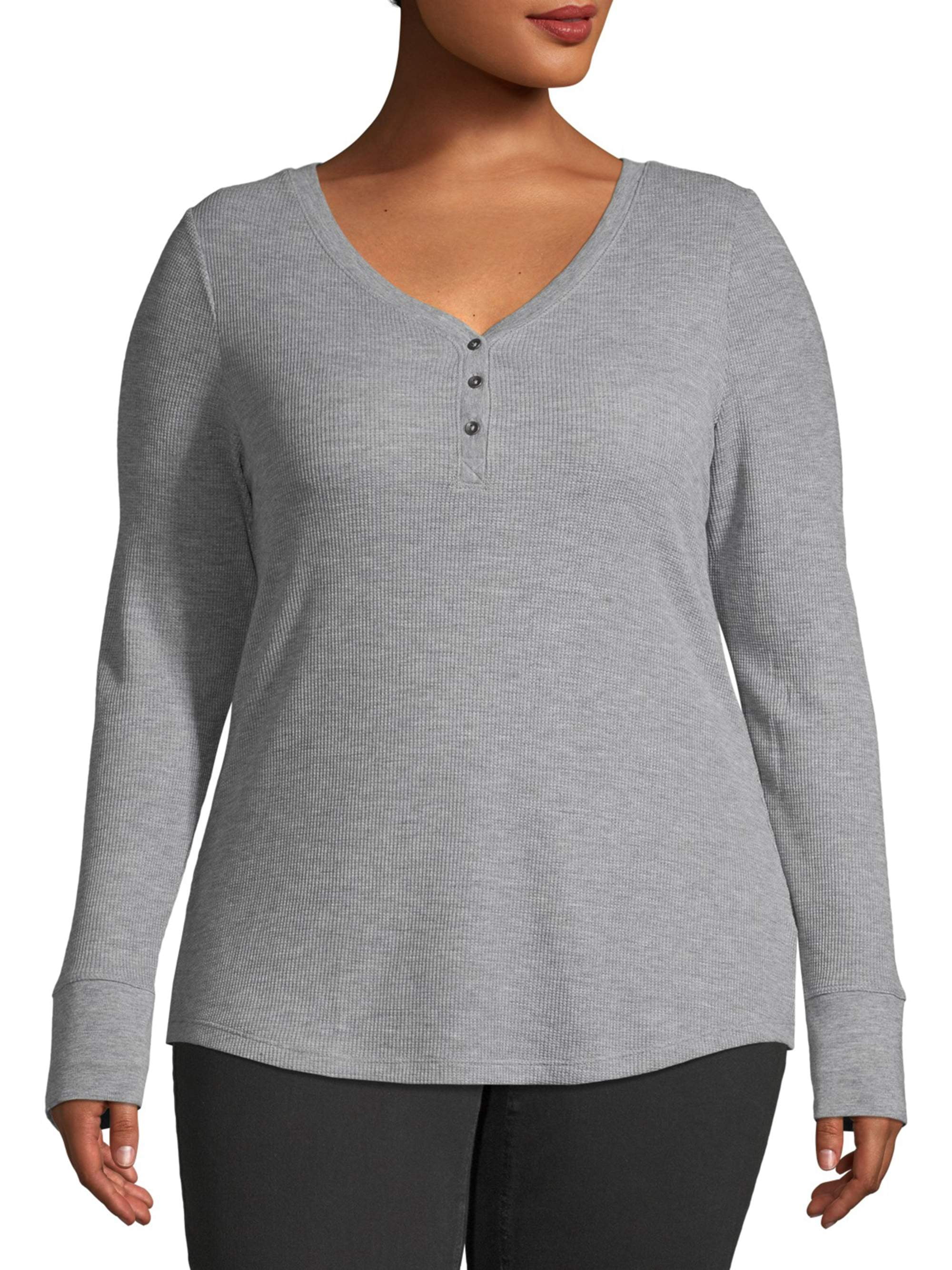 Time & Tru Women's Plus Size Thermal Henley Top