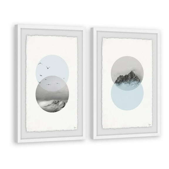 Waves And Mountain Diptych, Art Prints, 32.00" x 1.50"