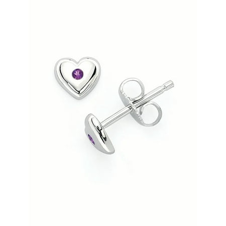 Heart Shaped Amethyst Earrings - 925 Sterling Silver Simulated Amethyst Birthstone Heart Shaped Stud Earrings for Girls