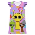thumbnail image 1 of XDZJLR Kids Girls Dress Sprunki Music Novelty Print Ruffle Flutter Sleeve Outfit Daily Dresses Purple 9-10 Years, 1 of 2