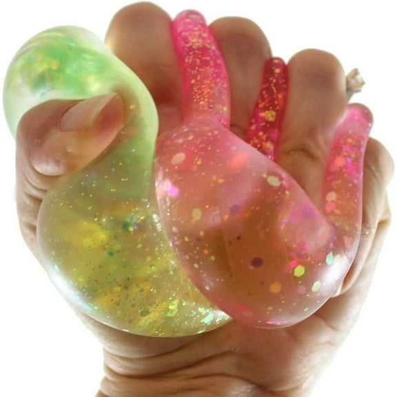 Set of 2 Glitter Sugar Ball - Glittery Shimmer Thick Glue/Gel Stretch Ball - Ultra Squishy and Moldable Slow Rise Relaxing Sensory Fidget Stress Toy (Random Colors)