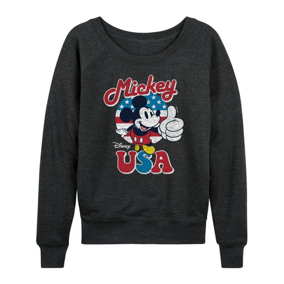 Disney - Americana - Mickey Mouse USA Flag - Women's Lightweight French Terry Long Sleeve Shirt