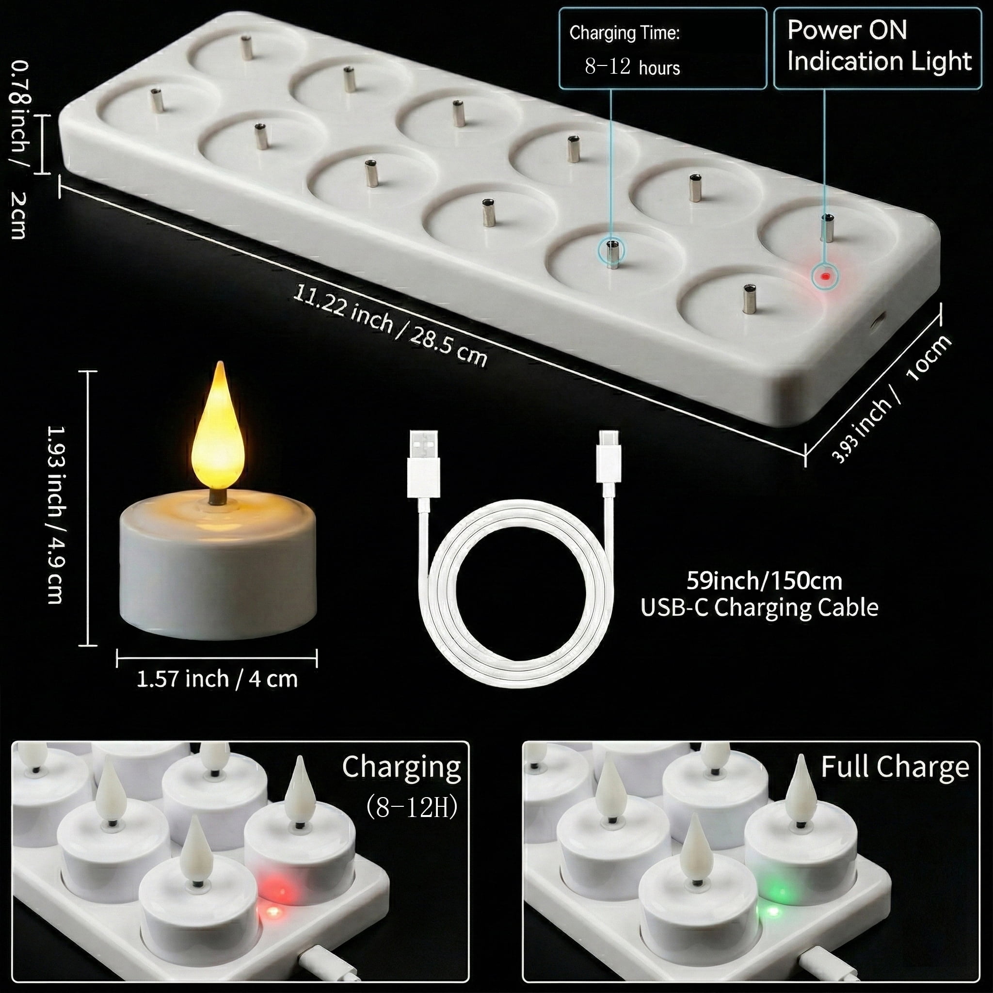 Modern Madame 12-Pack Rechargeable LED Tea Lights, Flameless Candles with Remote & Base for Mother's Day, Birthday, Wedding Decor